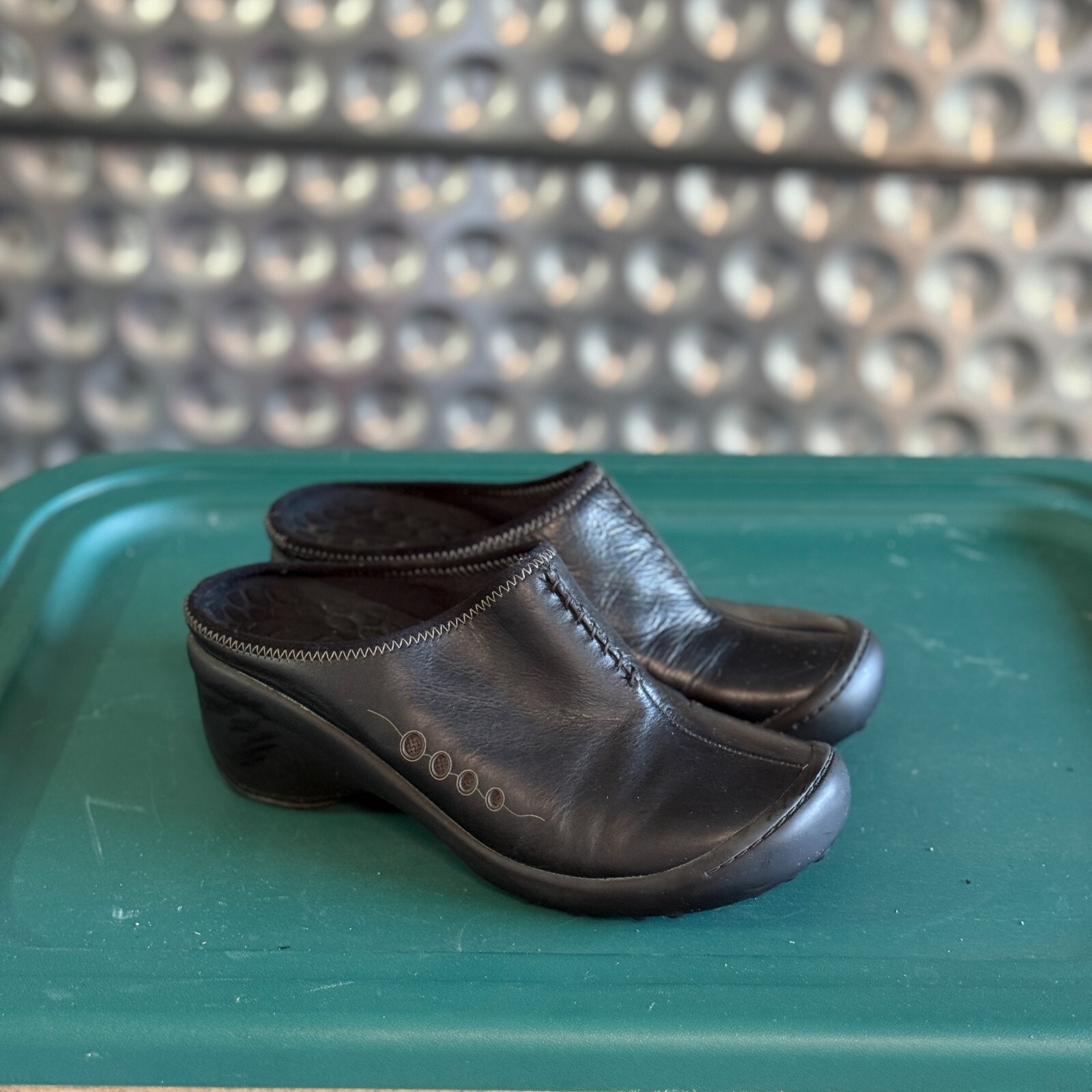 Women's 7m Brown Leather Mules Clogs Wedge Shoes Vintage